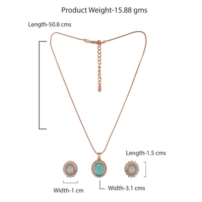 Estele Rosegold Plated CZ Beautiful Oval Designer Pendant Set with Mint Green Stones for Women