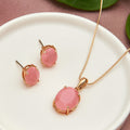 Estele Rose Gold Plated CZ Elegant Designer Pendant Set with Mint Pink Stones for Women