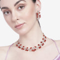 Estele Rose Gold Plated Stylish & Elegant Ruby Beads Enhanced Varya Necklace Set for Girls and Women