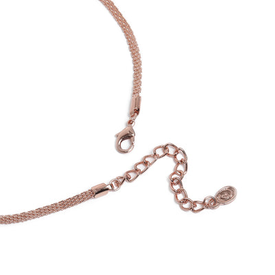 Estele Rose Gold Plated CZ Spectacular Three Line Necklace Set with Mint Pink Stones for Women