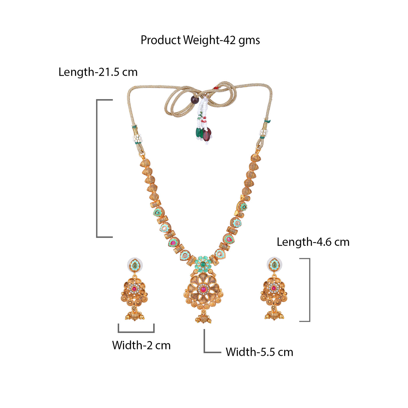 Estele Gold Plated Gorgeous Matte Finish Necklace Set with Multi-color Crystals for Women