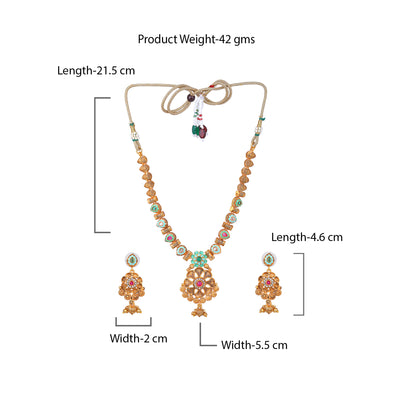 Estele Gold Plated Gorgeous Matte Finish Necklace Set with Multi-color Crystals for Women