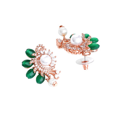 Estele Rosegold Plated Charming Floral Inspired Pearl Drop Earrings for Women|Dazzling Green Beadwork for Elegant Style