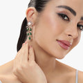 Estele Rosegold Plated Classic Floral Inspired Green Beads Enhanced Dangler Varya Earrings for Women|Elegant Vintage Style for Every Occasion