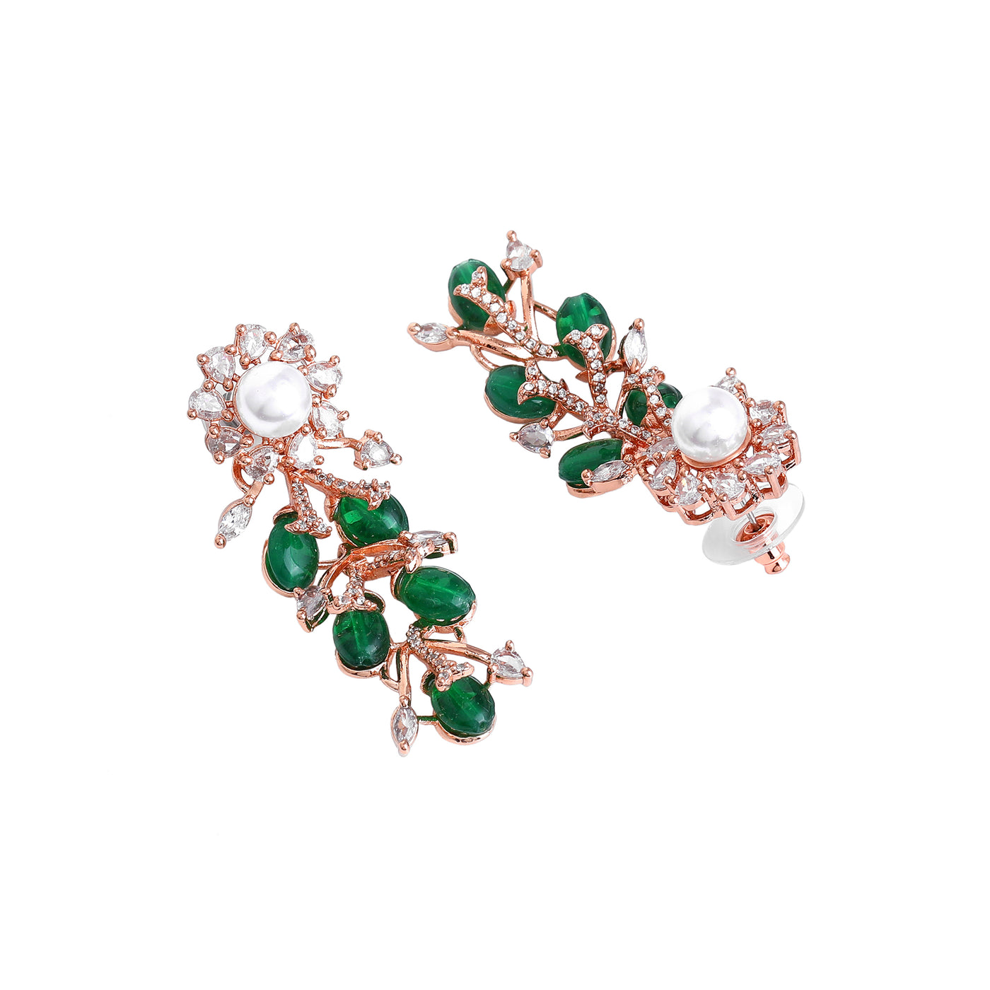 Estele Rosegold Plated Nature-Inspired Floral Design Green Beads Necklace Set with Shining American Diamonds|Luxury for Women