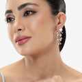 Estele Rosegold Plated Vintage Floral Pattern Shiny Mint Green Beads Enhanced Drop & Dangler Varya Earrings|Timeless Elegance for Women