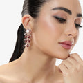 Estele Rosegold Plated Charismatic Floral Designer Dangler Varya Earrings with Ruby Beads for Women|A Perfect Blend of Nature and Fashion