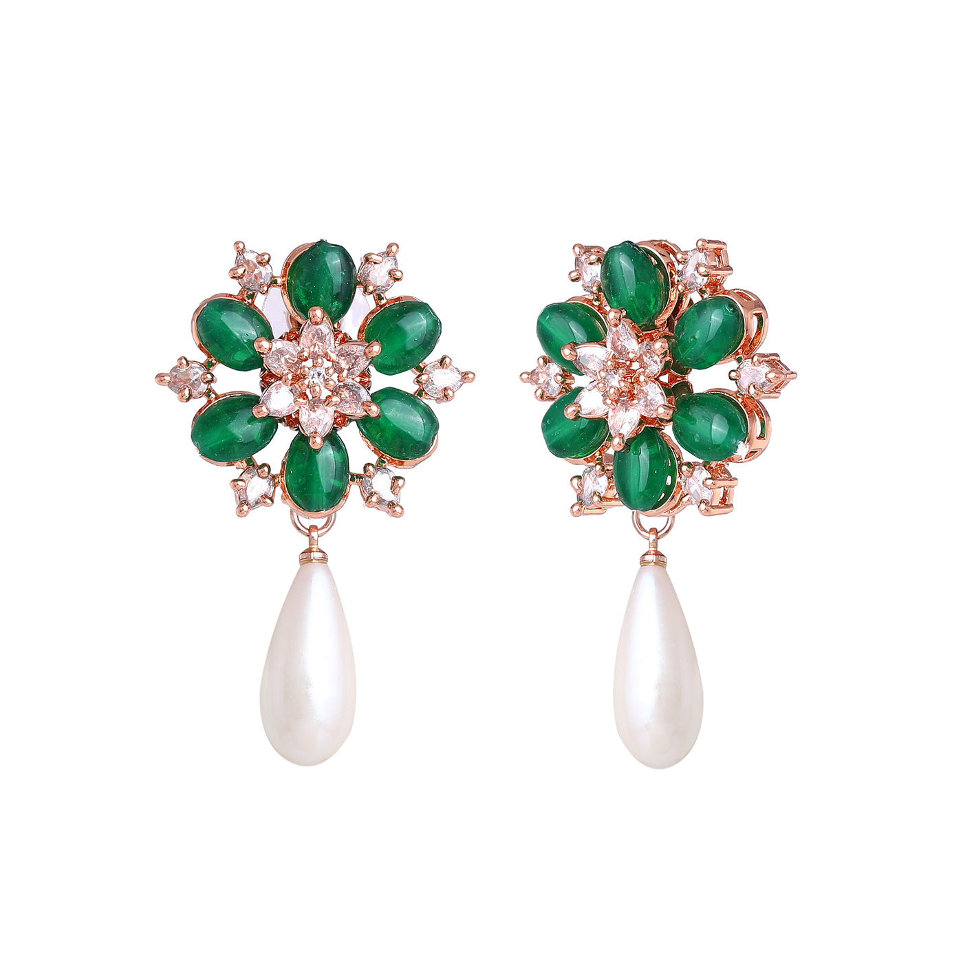 Estele Rosegold Plated Sophisticated Pearl Drop Varya Earrings for Women: Graceful Flower Pattern with Colorful Beads for Everyday Elegance