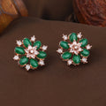 Estele Rosegold Plated Trendy Floral Pattern Green Beads Enhanced Varya Stud Earrings for Women|Fashionable Accessory for Every Occasion