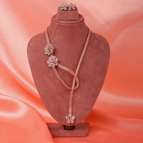 Estele Rose Collection Luxury Rose Motif Necklace Set: Stylish Rosegold Plated Floral Design for Women with Matching EarringsA Timeless Gift for Love