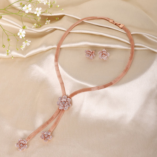 Estele Rose Collection Elegant Rose Motif Necklace Set: Gold Plated Lightweight Floral Motif Jewelry for Women Perfect for Gifting & Events