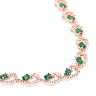 Estele Valentine Special – Elegant & Modern Rosegold-Plated Green American Diamond Necklace Set: Lightweight with Brilliant Sparkle