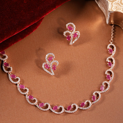 Estele Valentine Special – Timeless Ruby American Diamond Necklace Set: Lightweight, Premium Quality Sparkle for Every Occasion