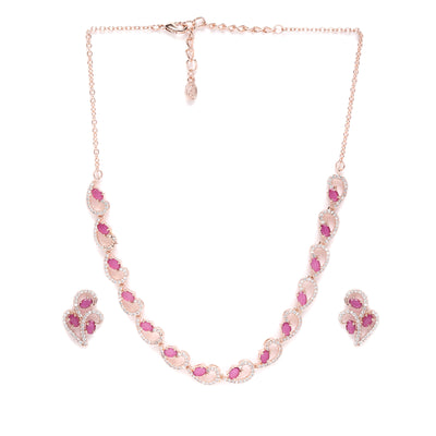 Estele Valentine Special – Timeless Ruby American Diamond Necklace Set: Lightweight, Premium Quality Sparkle for Every Occasion