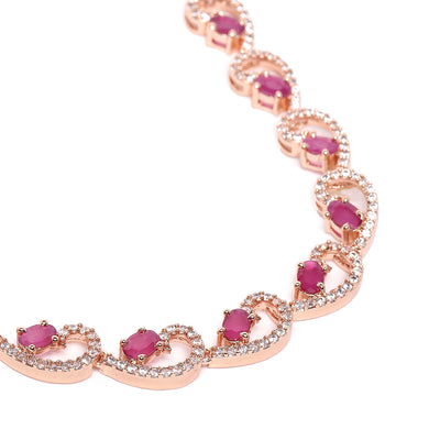 Estele Valentine Special – Timeless Ruby American Diamond Necklace Set: Lightweight, Premium Quality Sparkle for Every Occasion