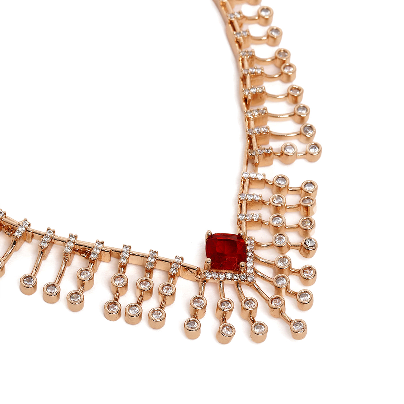 Estele Valentine Special – Modern Glam: Rosegold-Plated Lightweight Ruby American Diamond Necklace Set – Effortless Sparkle