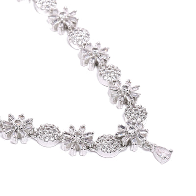 Estele Valentine Special – Floral-Inspired Rhodium-Plated American Diamond Necklace Set for Women – Lightweight, Timeless Elegance