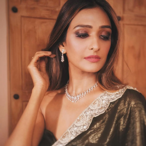 Rhodium White Diamond Necklace Set
