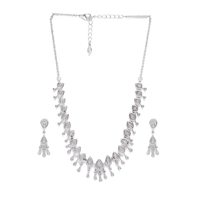 Estele Valentine Special – Rhodium Plated Lightweight White American Diamond Necklace Set for Women– Dazzling Shine for Every Occasion