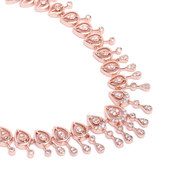 Estele Valentine Special – Exclusive Rosegold-Plated White American Diamond Necklace Set for Women – Lightweight & Sparkling Elegance