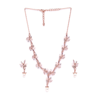 Estele Valentine Special – Classic & Modern Lightweight American Diamond Necklace Set with Premium Rosegold Finish – A Sparkling Masterpiece