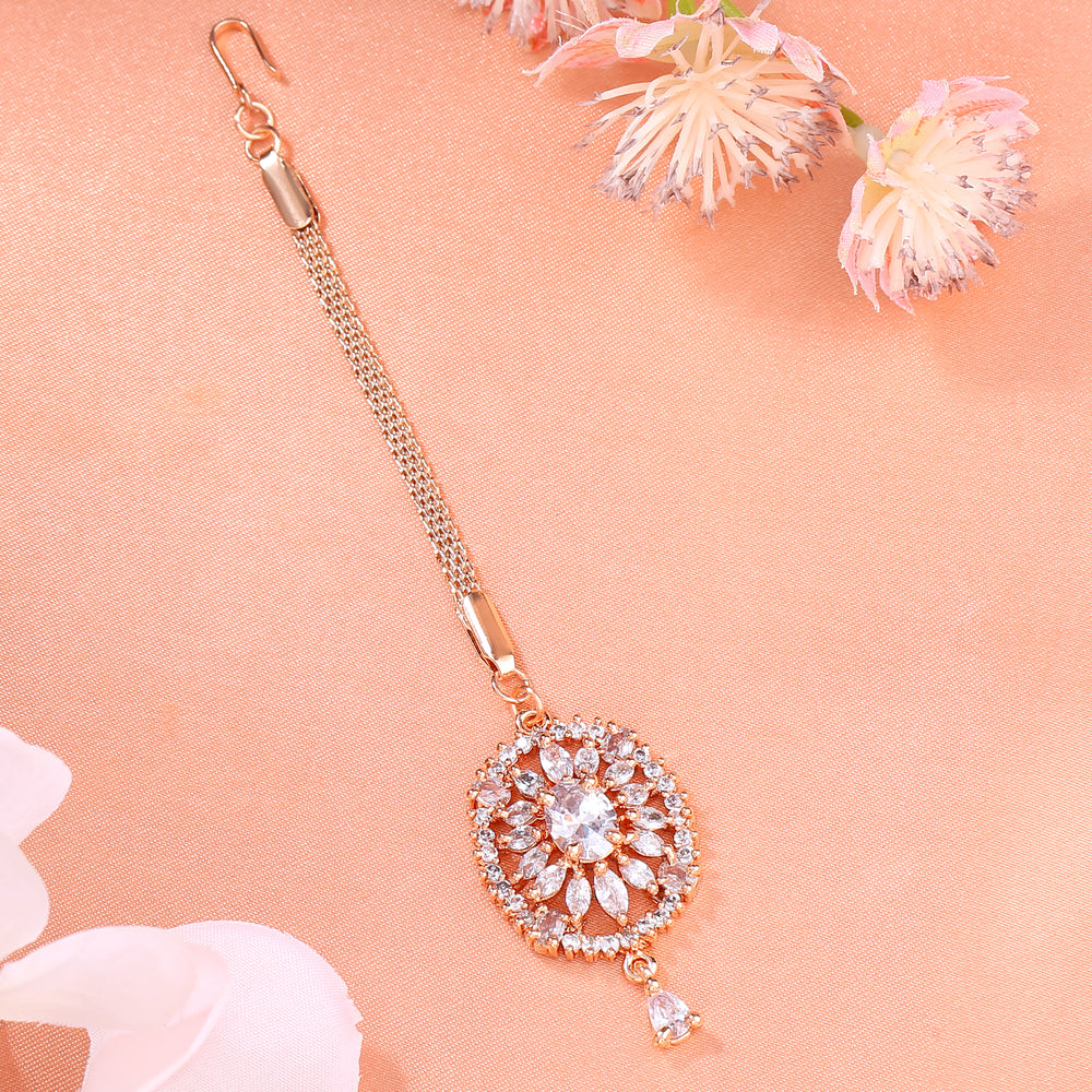Buy Estele Rose Gold Plated CZ Flower Designer Maang Tikka for