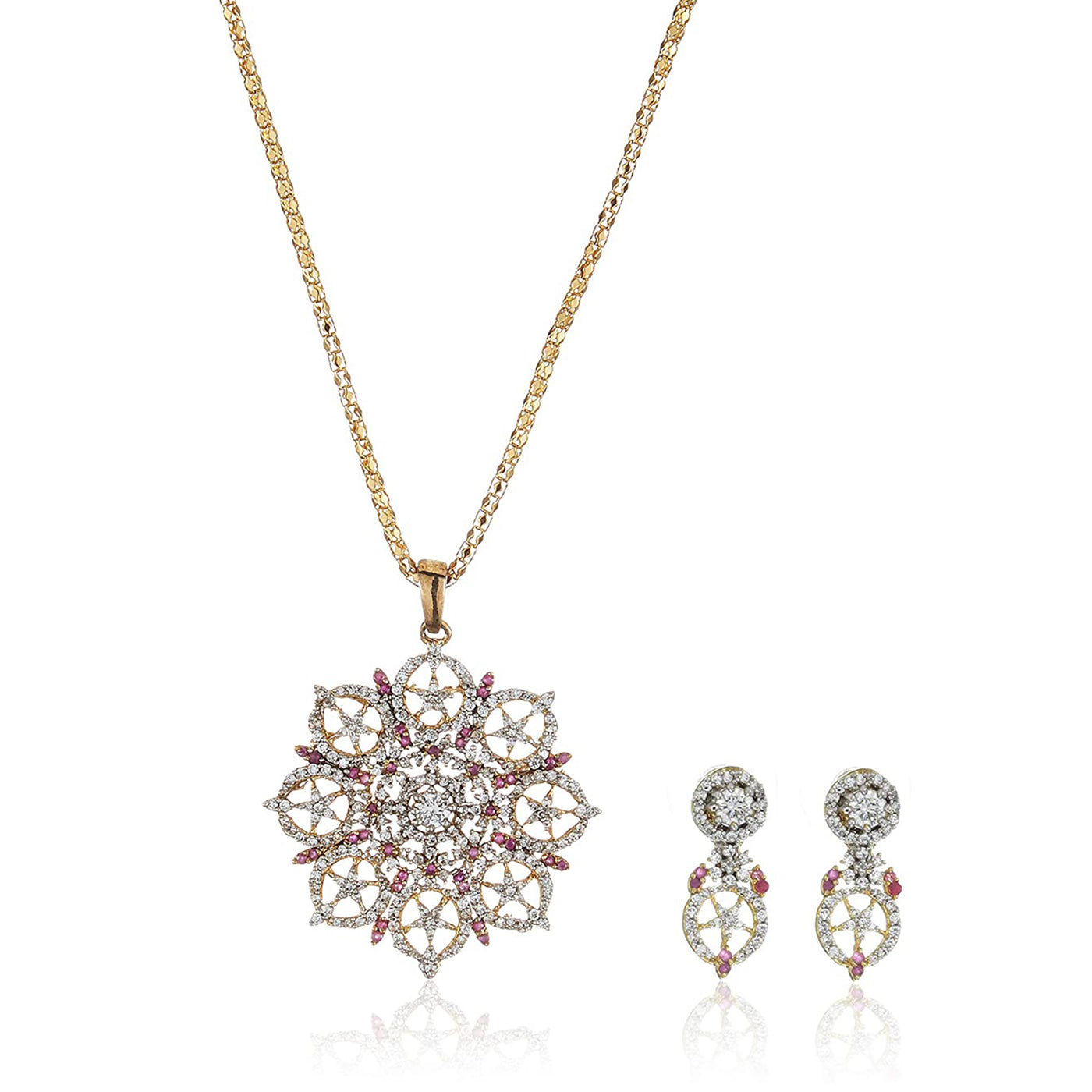 Estele pretty flower shaped gold plated American diamond Pendant set for Women