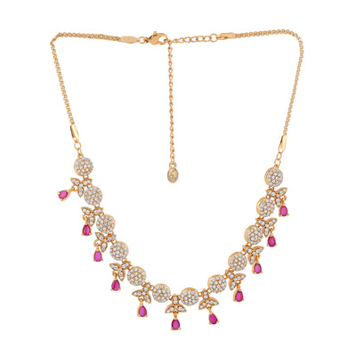 Estele - Fancy Ruby stones and American Diaomond Gold plated Necklace Set