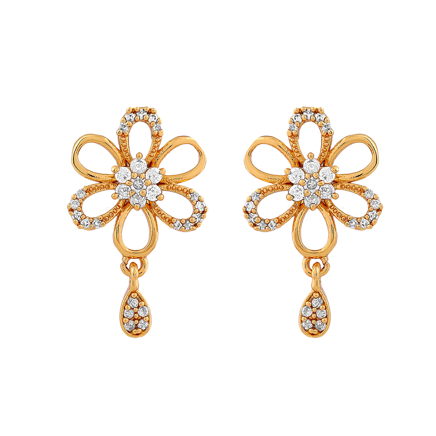 Estele - 24 Kt Gold Plated CZ Flower Shaped Necklace Set for Women