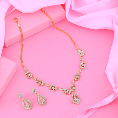 Estele Gold Plated CZ Radiance Necklace Set for Women