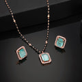 Estele Rose Gold Plated CZ Graceful Square Designer Mangalsutra Necklace Set with Mint Green Stone for Women