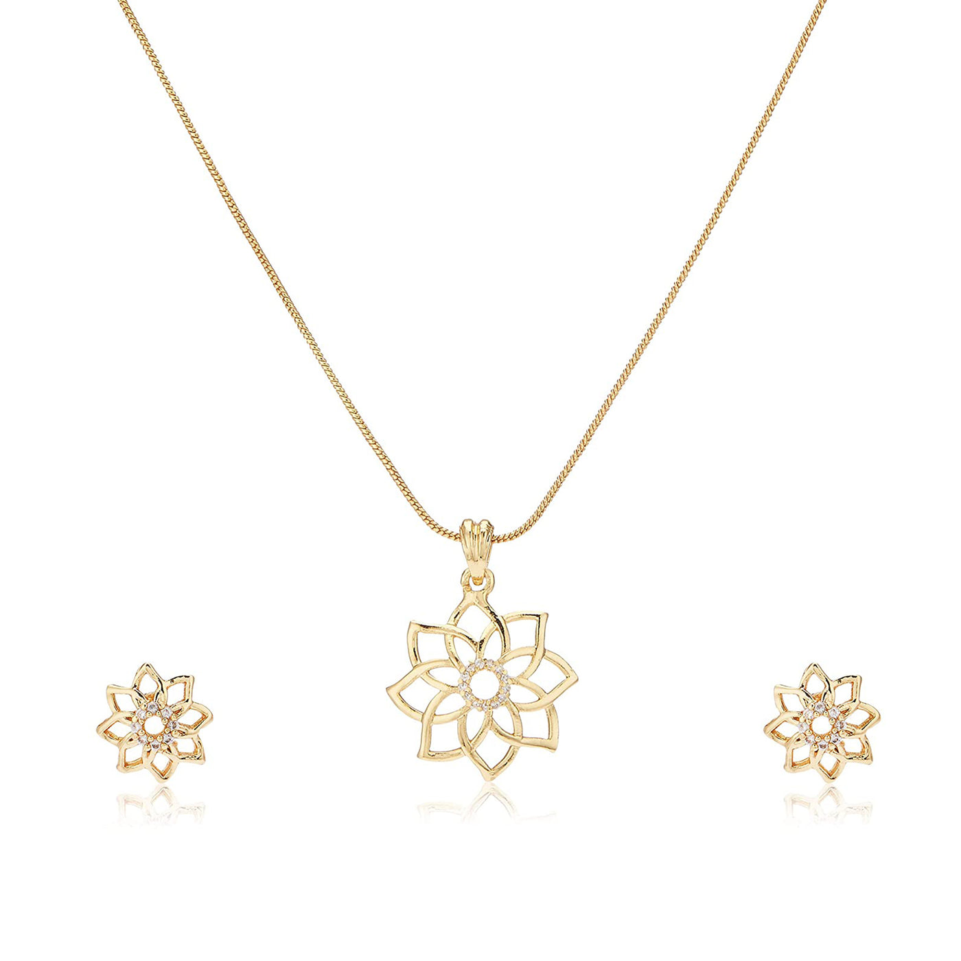 Estele Gold Plated CZ Flower Shaped Pendant Set for Women