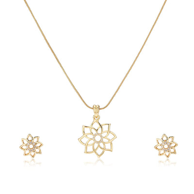 Estele Gold Plated CZ Flower Shaped Pendant Set for Women