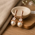 Estele Rose Gold Plated White enamel Flower charm Drop Earrings for Girl's and Women