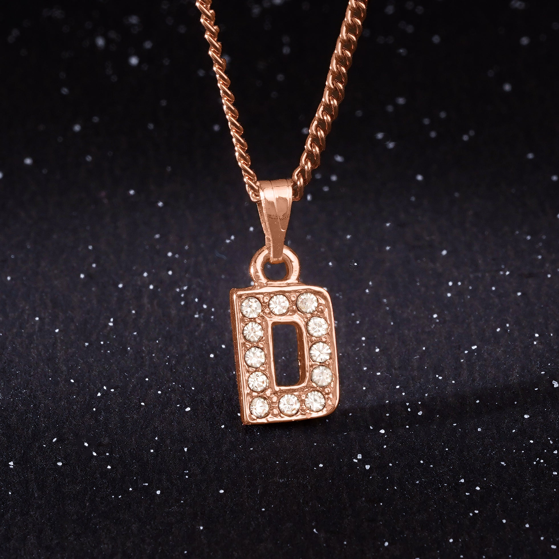 Estele Rose Gold Plated Small & Trendy 'D' Letter Pendant with Crystal