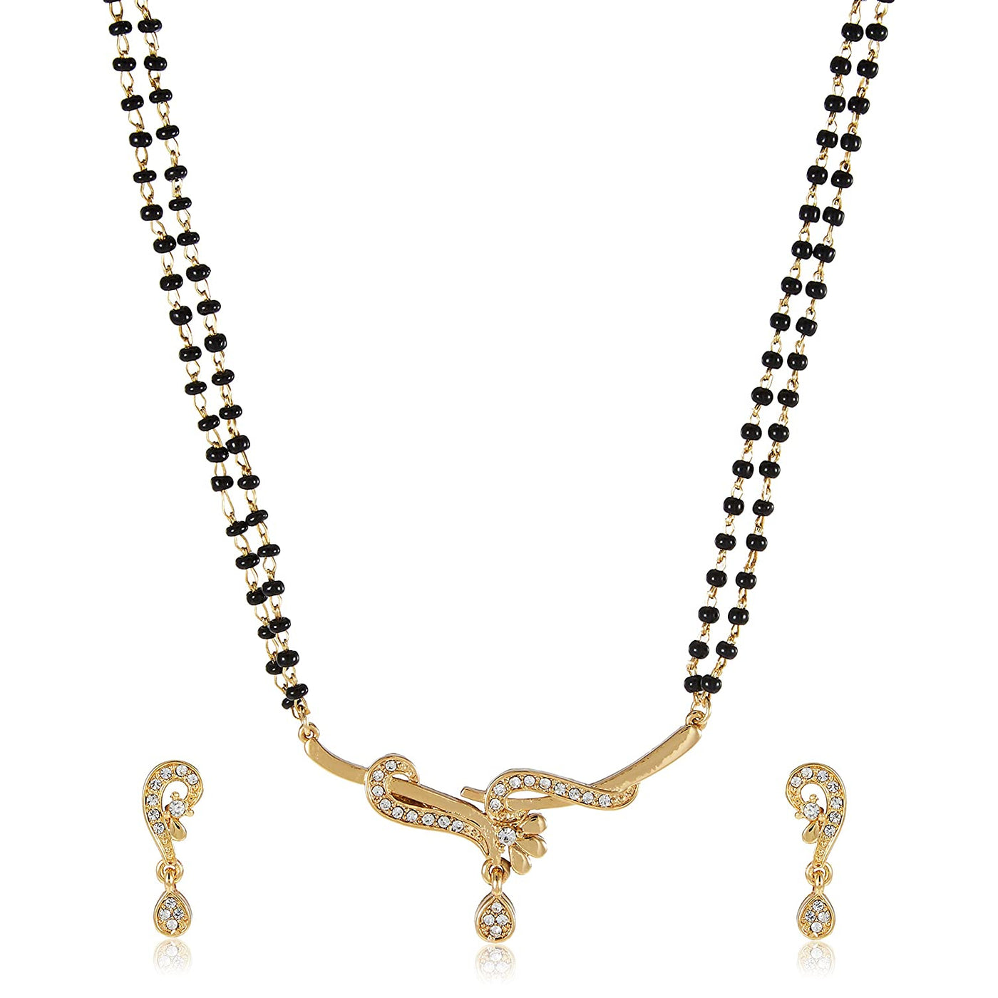 Estele Gold Plated Twine Braid Mangalsutra Necklace Set with White Austrian Crystals for Women