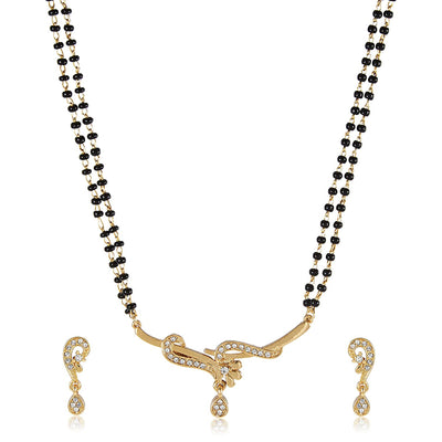 Estele Gold Plated Twine Braid Mangalsutra Necklace Set with White Austrian Crystals for Women