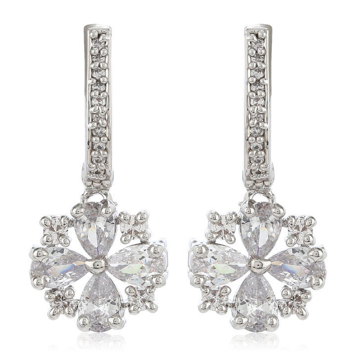 Estele Rhodium Plated American Diamond Flower Earrings for Women