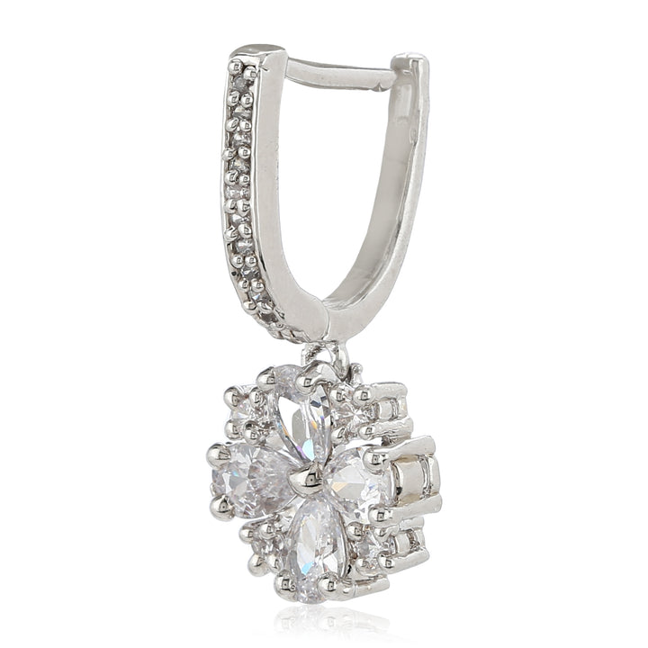 Estele Rhodium Plated American Diamond Flower Earrings for Women