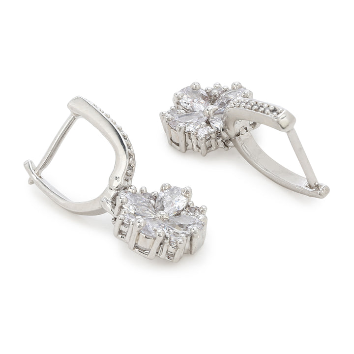 Estele Rhodium Plated American Diamond Flower Earrings for Women