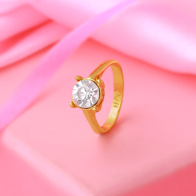 Estele Gold Plated Rings for Girls and Women in American Diamond CZ Ring for Women(non adjustable)