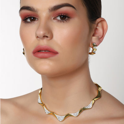 Estele Gold Plated Geometric Designer Necklace Set with Crystals for Women