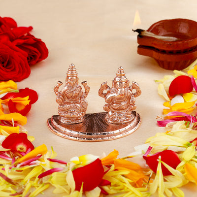 Estele Rose Gold Plated Goddess Lakshmi & Lord Ganapati Idol
