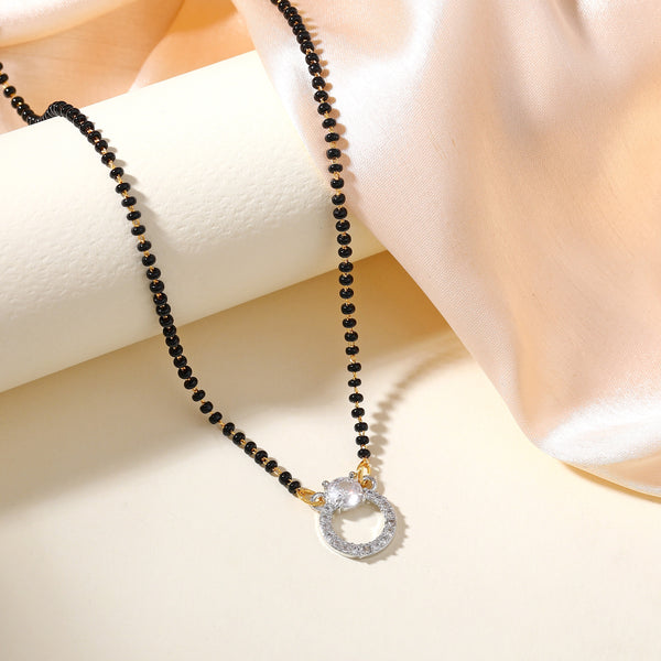 Minimalist Mangalsutra Necklace – Black Beads & Crystal Circle-OSAKMS004-2TNWE NK