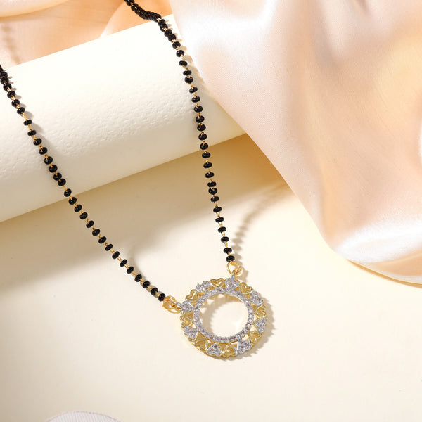Daily Wear Black Beads Mangalsutra – Elegant Heart-Circle Pendant-OSAKMS010-2TNWE NK