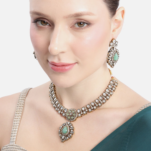 Rajmohini Mint Green Kundan Necklace Set