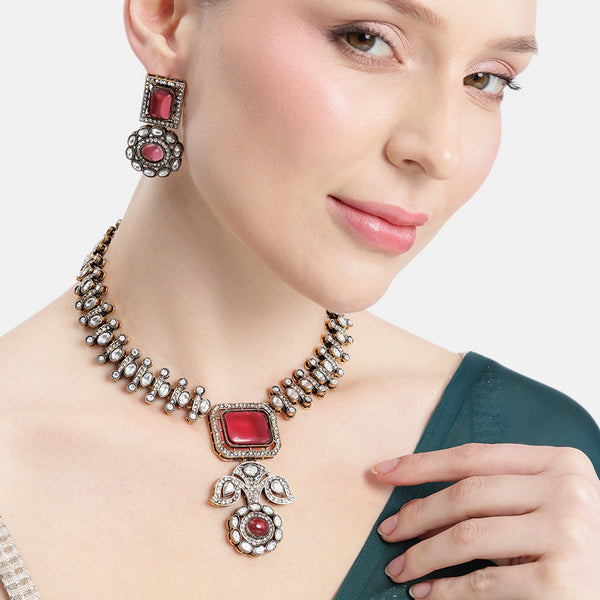 Charumati Ruby Halo Necklace Set