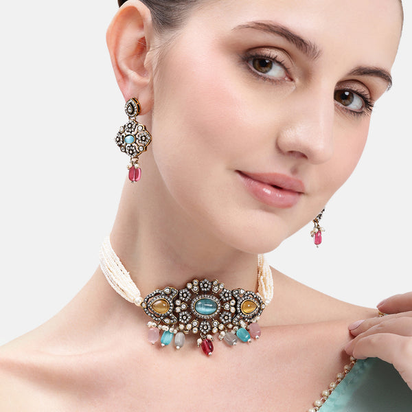 Vedanjali Multicolor Polki Choker Set