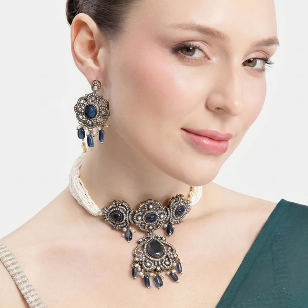 Rajangna Blue Polki Choker Set