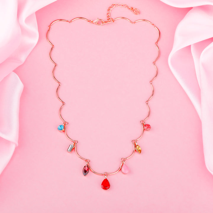 Estele Rose Gold Plated Sparkling charm Necklace with Multi-color Crystals for Women